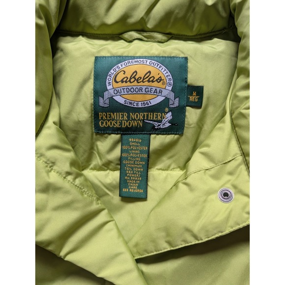 Cabelas Goose Down Puffer Vest Womens Medium Green Pockets Full Zip Outdoor - Picture 2 of 7
